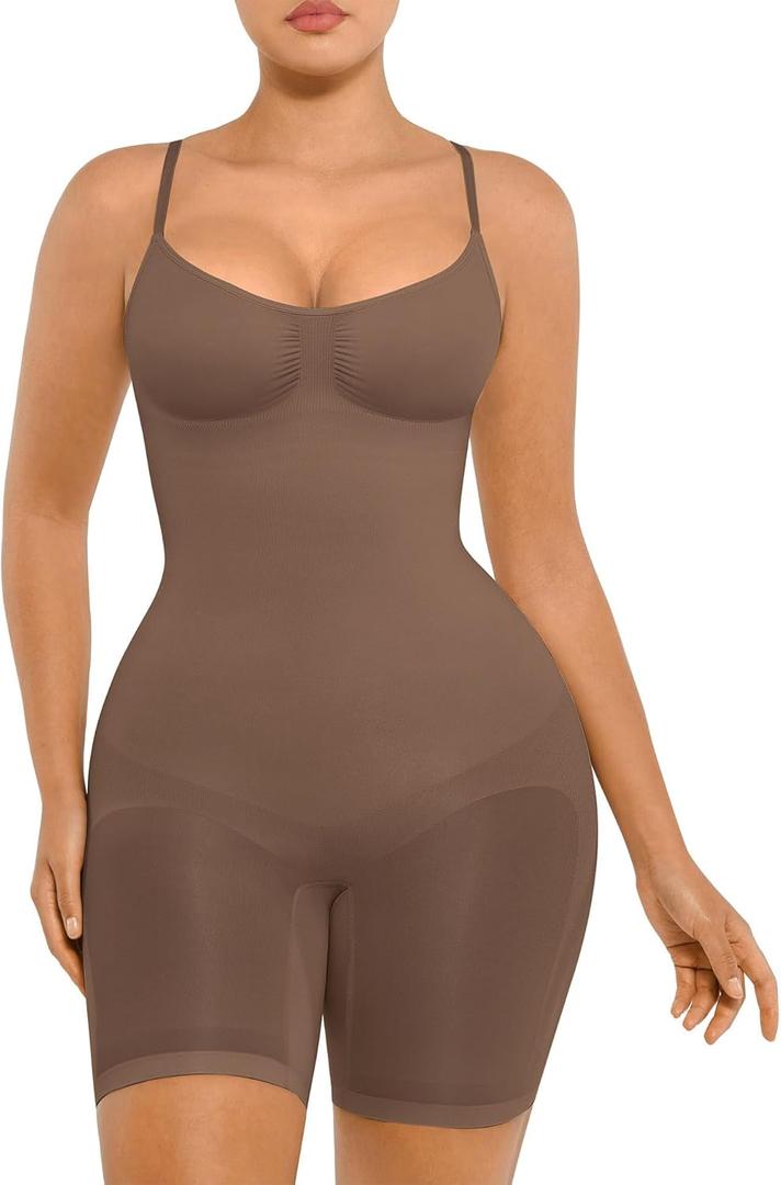 FeelinGirl Shapewear Tummy Control Seamless Bodysuit Hip Enhancer Body Shaper for Women (X-Small-Small, Pusset Brown)