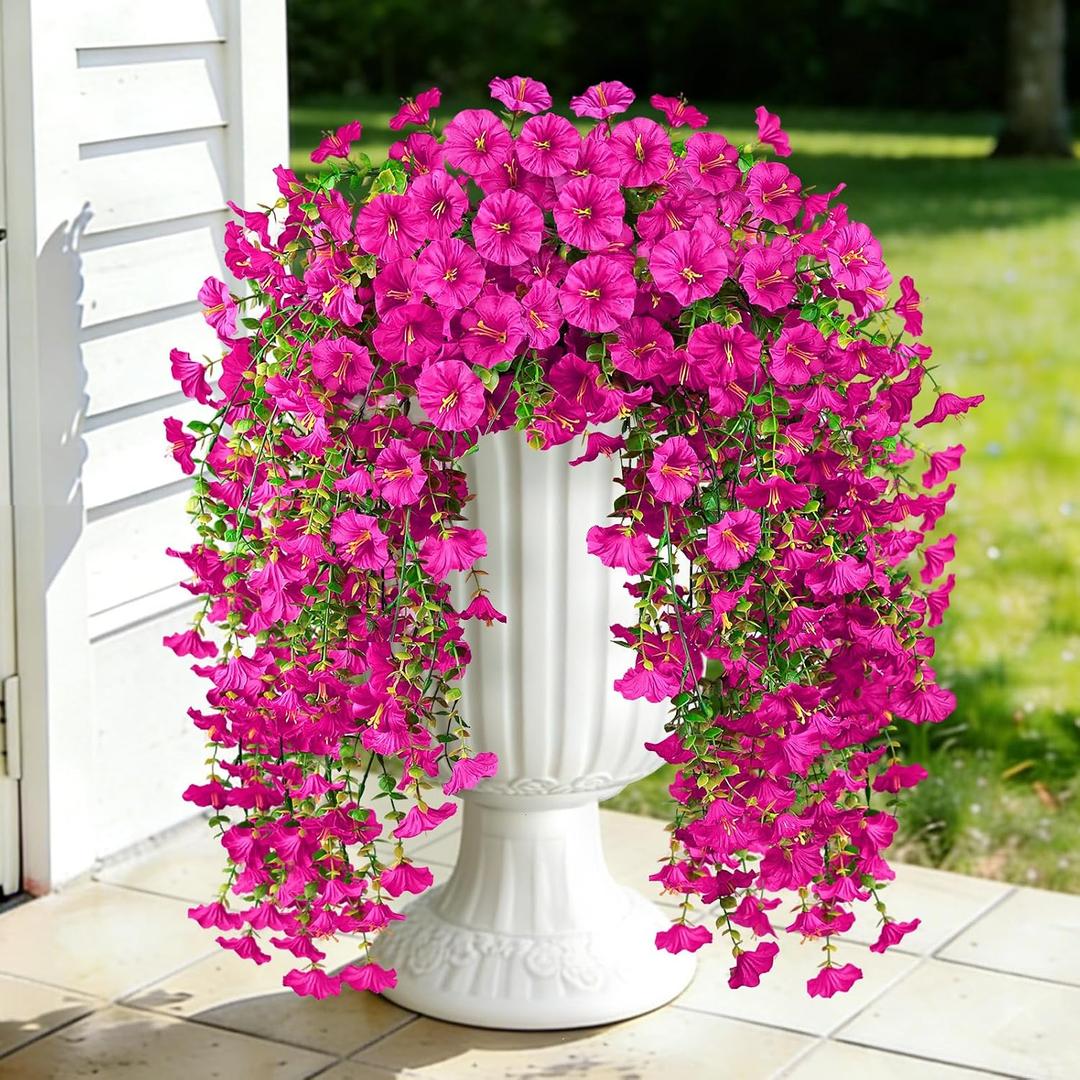 Artificial Hanging Flowers for Outdoors 2PCS, UV Resistant Morning Glory