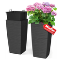 Mueller M-Resin Heavy Duty Tall Planters for Outdoor Plants, Indoor Grande Plant Pots, Boxes, Trees, Flower Pots, 2-Piece Set, 24”, Modern Design, Built-in Drainage, Front Porch Decor, Dark Gray