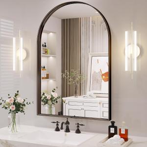 Arch Mirror for Wall, 24 x 36 Inch Black Arch Mirror for Bathroom, Arched Wall Mirror, Aluminum Alloy Frame Black Bathroom Vanity Mirror for Living Room Bedroom Entryway Mantel Hallways Decor