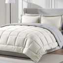 Nestl 7 Piece King Comforter Set  Off White Reversible Bed in a Bag  Complete King Size Bedding Set with Sheets, Pillowcases and Shams