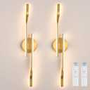 Gold Hardwired LED Wall Sconce Set of 2, Remote Control Wall Lamp for Bedroom Modern Dimmable Wall Light for Bedroom Living Room Foyer 15W
