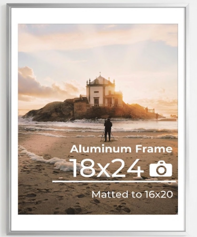 Acovy 18x24 Metal Picture Frames with Mat for 16x20 Photo, 18x24 Poster Frame, Aluminum Photo Frame Set of 1, High Definition Plexiglass, Wall Decor or Tabletop Display, Silver