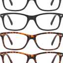 Przene Reading Glasses for Men Women Blue Light Blocking Readers Spring Hinges Lightweight Style Pack (Black,black,demi Brown,demi Brown)