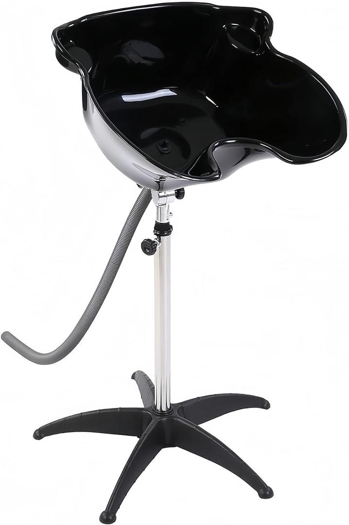 Height Adjustable Portable Shampoo Sink with 270 Rotation, Deep Hair Washing Basin & Drain Hose for Home/Salon - Black