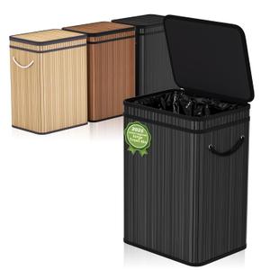 80 Liter/21 Gallon Large Trash Can with Lid, Garbage Bin Wastebasket made of bamboo, Outdoor Garbage Can/Waste/ Basket Bin for Home, Office, Bathroom, Kitchen 24" HX15.8 WX11.8 D (Advanced Black)