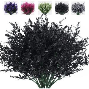 RECUTMS Artificial Flowers Outdoor Fake Plants Artificial Fake Flowers, Faux Outdoor Plastic Plants UV Resistant Shrubs No Fade Faux Plastic Plants Garden Porch Window Box Decorating(Black) (8 Bundles)