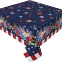 4th of July Tablecloth 54×54 Inch Square Patriotic Flowers Table Cloth Water-Resistant Spill-Proof Washable Fabric Tablecover for Kitchen Dining Party Picnic Indoor Outdoor