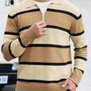 EDITCOZY Men Long Sleeve Polo Shirts Casual Vintage Striped Golf Shirts Knit Rugby Shirt Lightweight Polo Sweater Apricot M