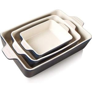 Sweejar Ceramic Bakeware Set, Rectangular Baking Dish for Oven Lasagna Pans for Cooking, Kitchen, Cake Dinner, Banquet and Daily Use, 11.8 x 7.8 x 2.76 Inches of Casserole Dishes (Navy)