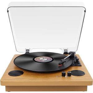 Popsky Record Player,Built-in Dual Channel Stereo Speakers with New Upgraded Ruby Stylus, 3-Speed Premium Retro Bluetooth Turntable Suitable for Gift Giving, with AM/FM Function.