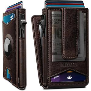 miyozi Airtag Wallet for Men Money Clip 9-Card Pop-Up Credit Card Holder with ID Window RFID Blocking Metal Case Magnetic Closure Front Pocket Wallet Gift Box