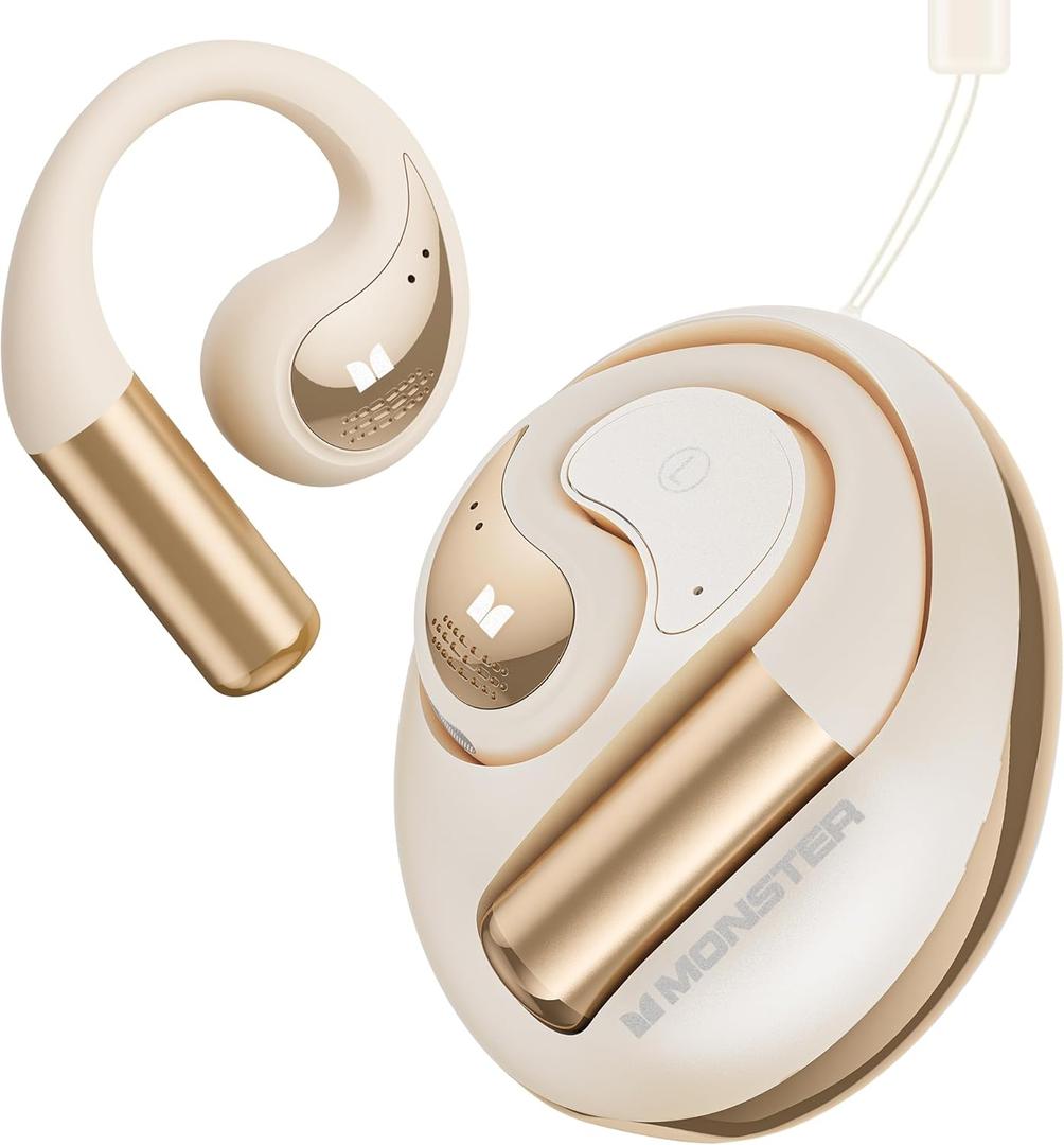 Monster Open Ear AC335 Headphones, Bluetooth 5.4 Wireless Headphones with Stereo Sound, 24H Playback, Crystal Clear Calls, Stylish Rotating Case with Lanyard, Sweat Resistant Open Ear Wireless Earbuds