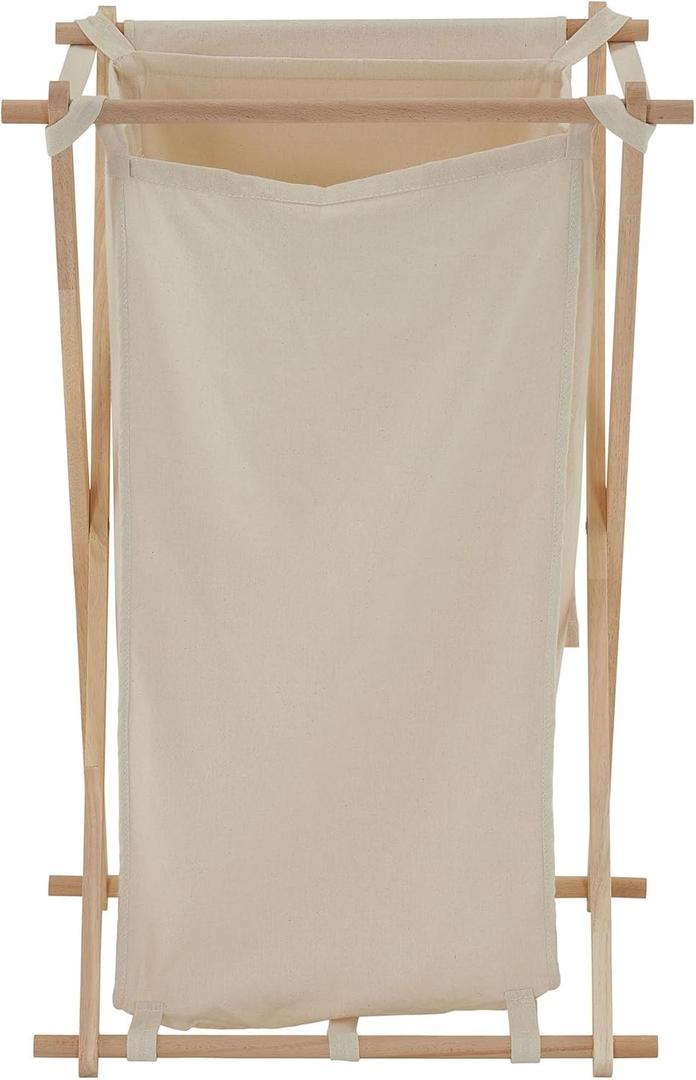 Household Essentials 6785-1 Collapsible Wood X-Frame Laundry Hamper with Fold Over Lid, Single
