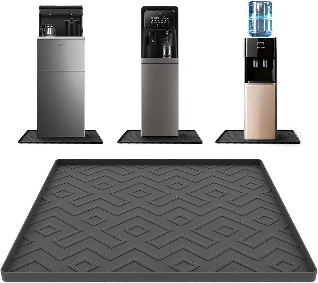 Water Cooler Mat  19.7" x 19.7" Silicone Water Dispenser Mat for Floor & Countertop, Spill-Proof & Waterproof Tray for Coffee Maker, Kitchen, Pets, Office Use (Black, 19.7' * 19.7')