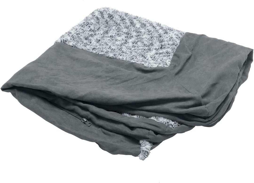 Furhaven Replacement Dog Bed Cover Two-Tone Faux Fur & Suede L Shaped Chaise, Machine Washable - Stone Gray, Jumbo (X-Large)