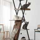 Modern Wood Cat Tree Tower for Indoor Cats Large Adult - 67 Inch Tall Multi-Level Heavy Duty Cat Condo Trees Furniture with Caves Perch Bed Scratching Board - XL Big Sturdy Wooden Kitty House (Rustic Brown)