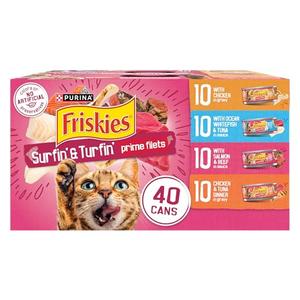 Purina Friskies Gravy Wet Cat Food Variety Pack, Surfin’ and Turfin’ Prime Filets Favorites - (Pack of 38) 5.5 Oz. Cans., BBD: October 2027