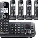 Panasonic DECT 6.0 Expandable System, Cordless Phones With Answering Machine and Call Blocking - 5 Cordless Phones 5 Handsets - KX-TGE645M (Metallic Black)