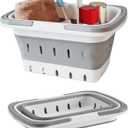 Portable Folding Plastic Bath Caddy with Handle, Perforated, Travel Bathroom Organizer for Bedroom, Bathroom, Shower, Dorm Room, Camping and RV Use (Grey, Pack of 1)