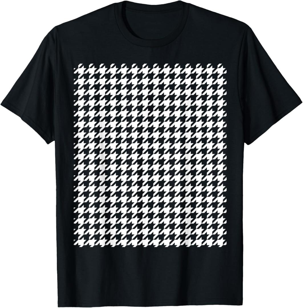 Houndstooth Pattern Design Black White T-Shirt, S