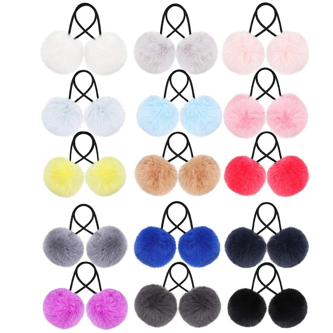 WILLBOND 30 Pcs Galentines Gift Pompom Hair Ties Pom Ball Elastic Band Fur Ball Scrunchy Fluffy Ponytail Holders for Valentines Women Hair Accessories