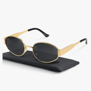 livho Retro Polarized Sunglasses - UV400 Protection, Oval Shape, Metal Frames - Matching Soft Case Inlcuded