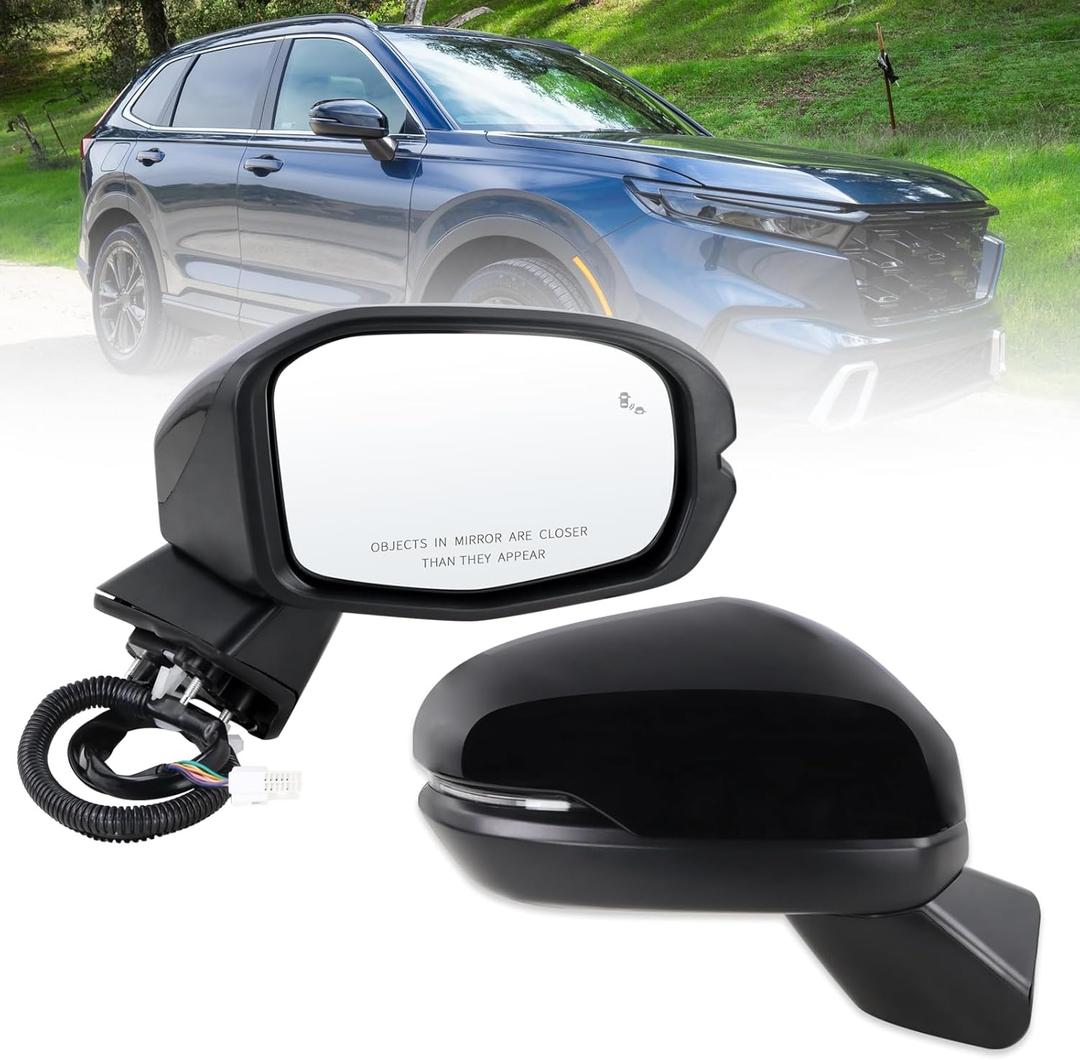 Right Passenger Side Mirror Compatible With 2023-2027 Honda CRV CR-V With Power Glass Manual Folding Heated Turn Signal Blind Spot Black Replace#76208-3A0-A91(8Pins)