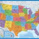 2 Pack - Laminated World Map Poster & USA Map Set - Equal Earth world map design shows continents at true relative size - US Map 18 x 29 (Blue)