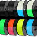 TECBEARS Glow in The Dark Petg FilamentNeatly Wound 3D Printer Filament Bundle250g/Spool, 8 Packs (2 Spool of Black Petg and 6 Spool of Glowing Blue/Green/Red/Yellow)