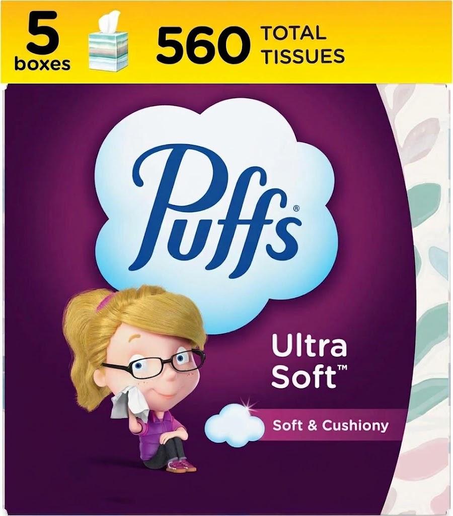 Puffs Ultra Soft Non-Lotion Tissues, 5 Cubes, 56 Tissues Per Box