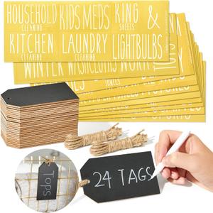 24 Pack Black Chalkboard Wooden Hanging Tags, 4.33x2.5 Inches, Includes, Hanging Labels for Kitchen, Laundry & Bathroom