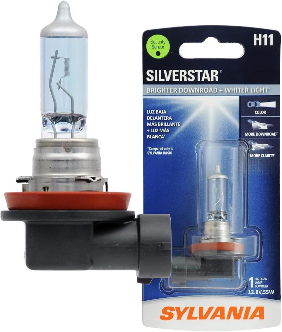 SYLVANIA - H11 SilverStar - High Performance Halogen Headlight Bulb, High Beam, Low Beam and Fog Replacement Bulb, Brighter Downroad with Whiter Light
