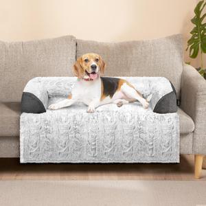 Calming Dog Bed for Couch, 35 x 31 inch Removable Couch Cover for Dogs/Cats Washable, Non-Slip Fluffy Plush Dog Sofa Mat for Furniture Protector - Grey (Medium)