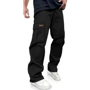 PLEPAN Men's Casual Cargo Pants Drawstring Hiking Workout Tactical Joggers Sweatpants for Men with Pockets (3X-Large, Black)