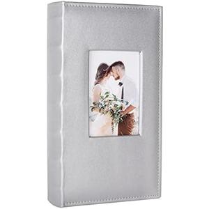 RECUTMS Photo Albums 4x6 Hold 300 Photos Black Pages PU Leather Pocket Album Small Photo Album 4x6 Picture Book for Christmas Gift Wedding Birthday Family Anniversary Baby albums (Silver)
