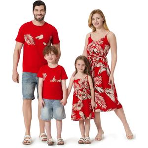 PATPAT Family Matching Outfits Mommy and Me Dresses Hawaiian Tropical Vacation Beach Spaghetti Strap Dress and Shirt (L)