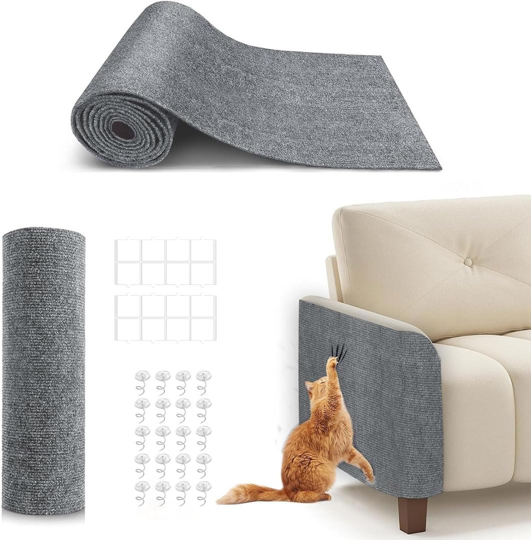 78.7"X15.8" Cat Scratching Mat, Self-Adhesive Cats Carpet, DIY Scratch Furniture Protector for Couch, Sofa, Wall & Doors, Durable Cat Scratch Guards Couch Cats Scratcher From Claw (Light Grey)