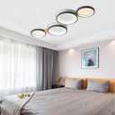 4-Lights LED Ceiling Light Fixture,23 Inch Modern Ceiling Lights Flush Mount Wooden 30W Dimmable Chandelier for Living Room Bedroom Kitchen,3000K/4000K/6000K Temperatures Selectable Grey (Gray)