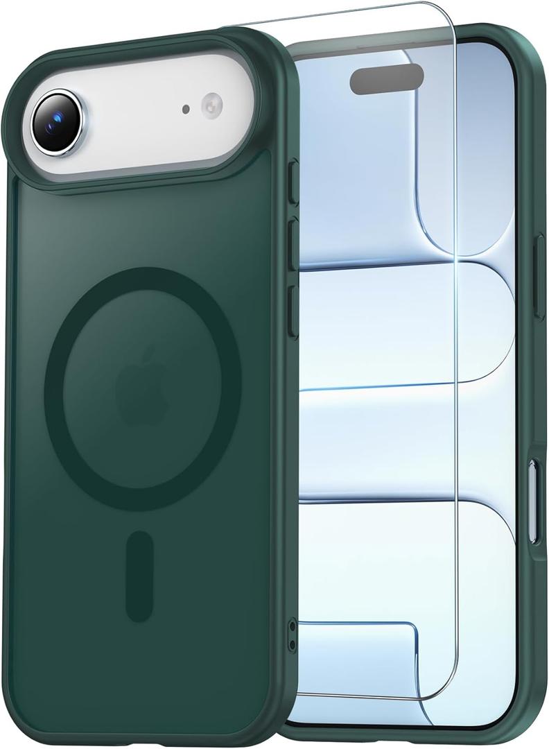 Temdan for iPhone 17 Air Case with Screen Protector, Compatible with Magsafe, Anti-Yellowing, Military-Grade Protection, Shockproof Slim Magnetic Phone Case Cover, Forest Green