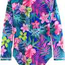 Girls Long Sleeve Swimsuit One Piece Bathing Suit Zipper UPF 50+ Rash Guard Swimwear Size 3-12T, 2XL