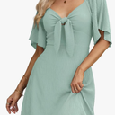 Dokotoo Womens Dresses 2025 Spring Summer Deep V Neck Elegant Bow tie Mini Dress S