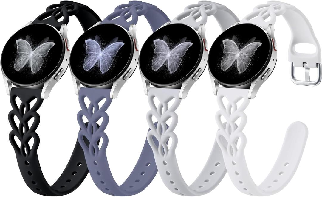 Wepro 20mm Thin Braided Silicone Band: for Samsung Watch Bands Women for Galaxy Watch 7 6 5 4 FE 40mm 44mm 6 4 Classic 43mm 47mm 42mm 46mm 5 Pro 45mm 3 41mm Active 2, Slim Heart Lace Breathable Strap