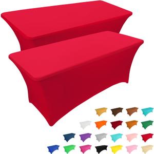 IVAPUPU 2 Pack 6FT Table Cloth for Rectangular Fitted Events Stretch Red Table Covers Washable Spandex Spring Tablecloth Protector for Party, Wedding, Cocktail, Banquet, Festival