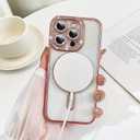 SAKUULO Magnetic Case for iPhone 16 Pro 6.3inch Clear Plating,Pink | Compatible with MagSafe,Glitter Sparkly Diamonds Rhinestone with Camera Protector Slim Shockproof Protective Women Girls