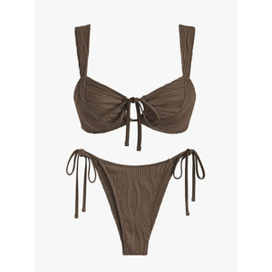 ZAFUL Women's Cinched Bikini Solid Color Wave Textured Knotted Tied Side Two Piece Swimsuit Bathing Suits, Size M
