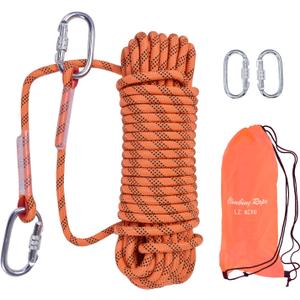 Climbing Rope, 12 mm Static Climbing Rope, 32FT(10M) 65FT(20M) 100FT(30M) 164FT(50M) Outdoor Rock Climbing Rope, Escape Rope, Rappelling Rope, Fire Rescue Parachute Rope (Orange)