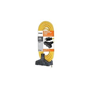 Prime EC600725K 25' 14/3 SJTW Yellow Triple-Tap Outdoor Extension Cord