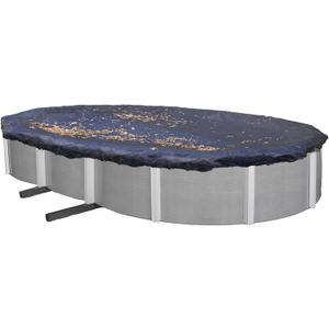 Blue Wave 12 ft x 20 ft Oval Leaf Net Pool Cover for Above-Ground Pools Lightweight & Durable Mesh Net to Capture Leaves & Debris with 3 ft Overlap, Reinforced Grommets, Cable & Winch  Black Finish