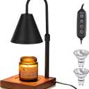 Romadedi Candle Warmer Lamp with Timer : for Large Scented Candle Jar Fragrance Adjustable Height Dimmable Light Electric Top Candle Wax Melter Home Decor Black 2 Bulbs Included
